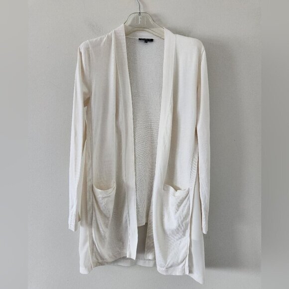LAFAYETTE 148 | Cotton Cardigan Silk Panel Ivory Cream Sz MEDIUM - Picture 1 of 6